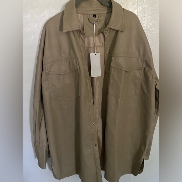 Bellivera Women’s Faux Leather Oversized Shacket, L - Picture 3 of 6